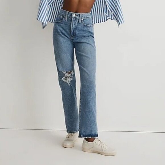 Madewell Size 30 Light Wash Blue High Rise Knee Rip The Perfect Vintage Jeans - Picture 1 of 14